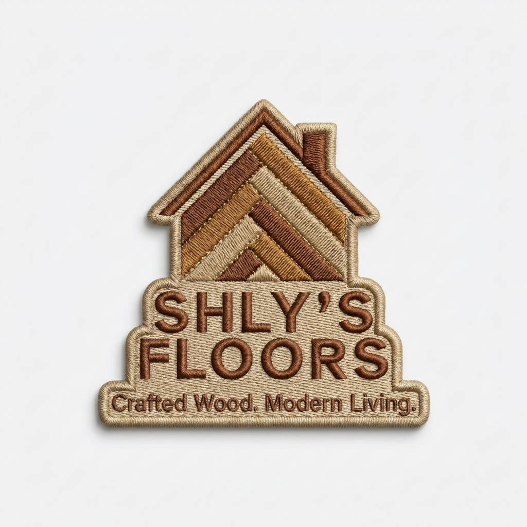 Shly's Floors logo embroidery before and after digitizing after