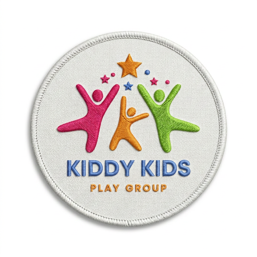 Kiddy Kids Play Group logo embroidery before and after digitizing after