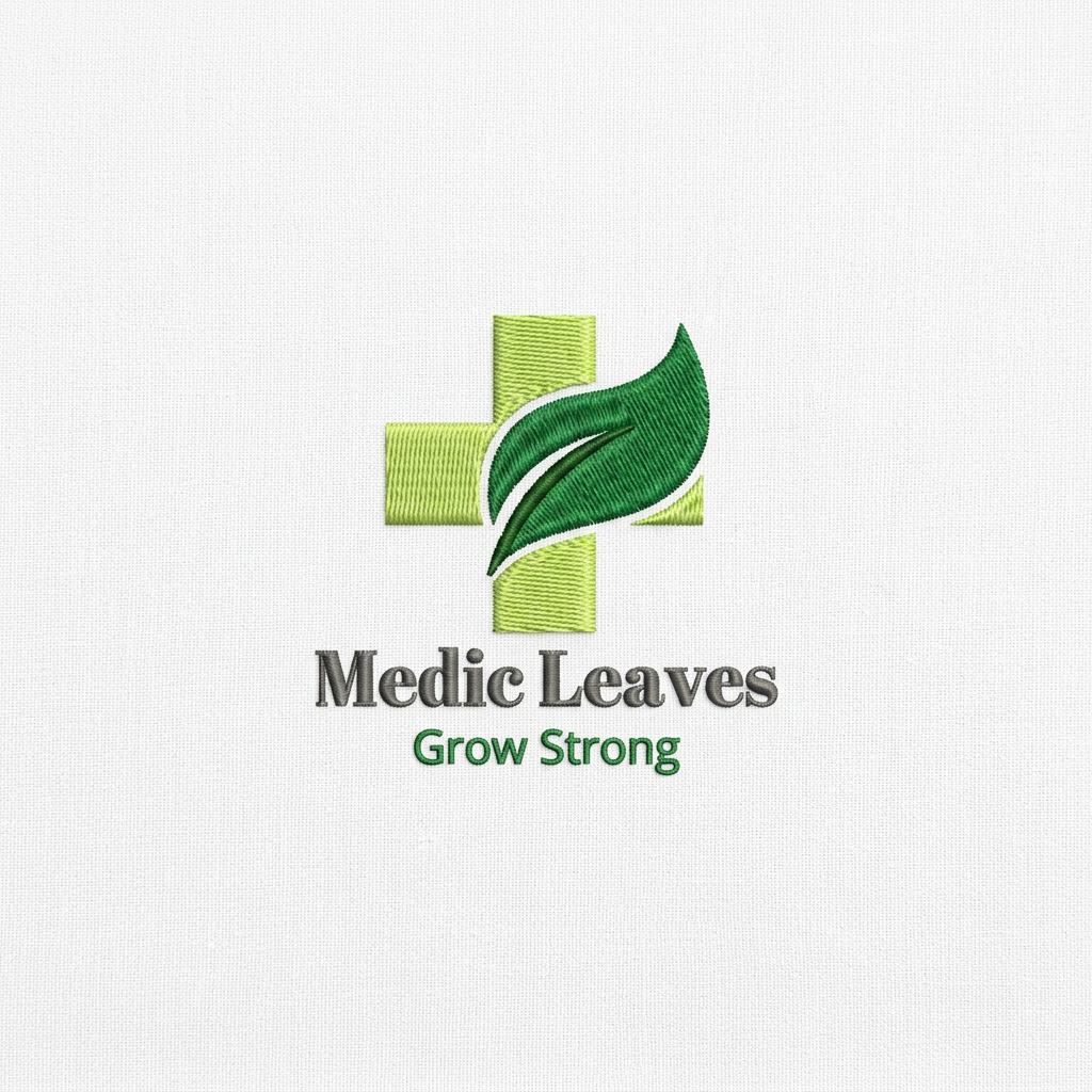 Medic Leaves logo embroidery before and after digitizing after